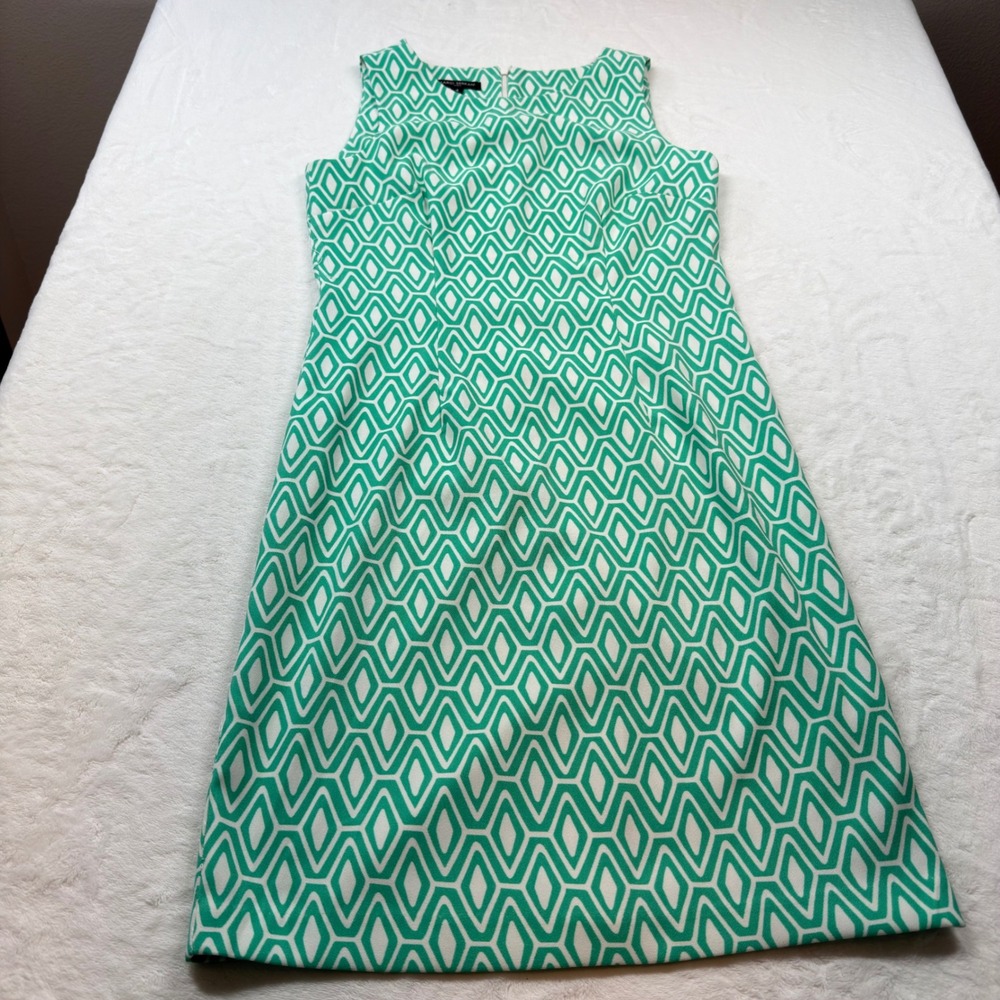 Mario Serrani Italy Shift Dress‎ Women 4 Green White Good Geometric Sleeveless